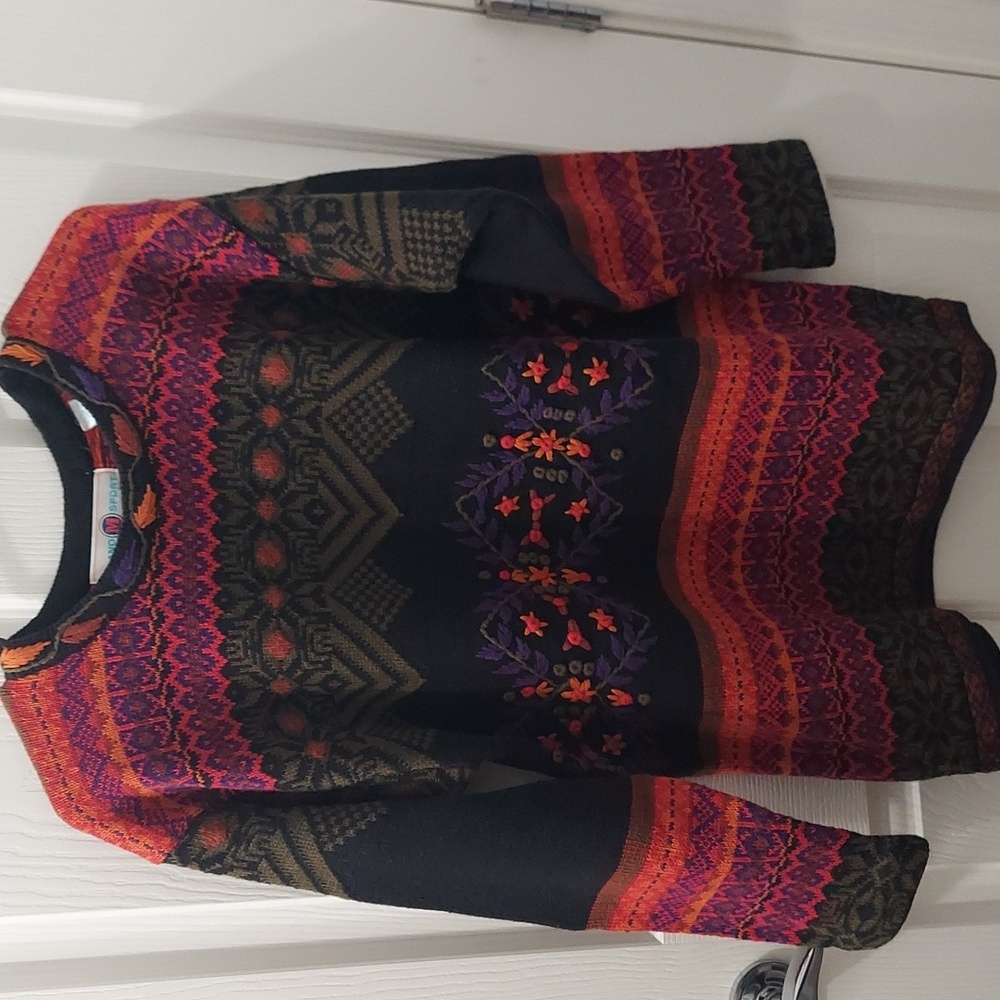 Milano Sport Women's Vintage Knit Embroidered Sweater Fall Black Medium